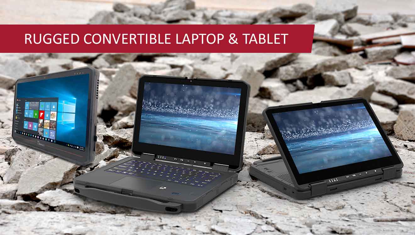 2-in-1 Rugged Convertible Laptop shatterproof companion in the field and in the workshop or industry